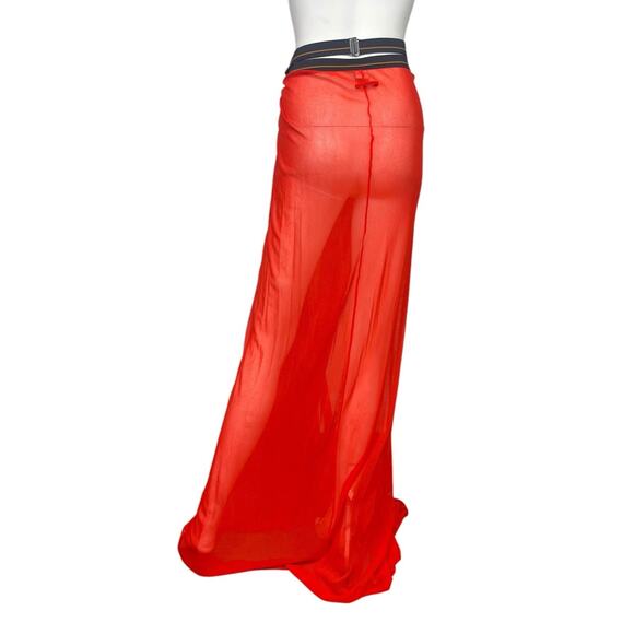 Jean Paul Gaultier Soleil Womens L Orange Mesh Layered Belt Long Maxi Skirt VGUC - Picture 2 of 6